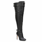 Omani Size Inclusive - Matte - Black Vegan Leather - Street Sole - Thigh Variant Six