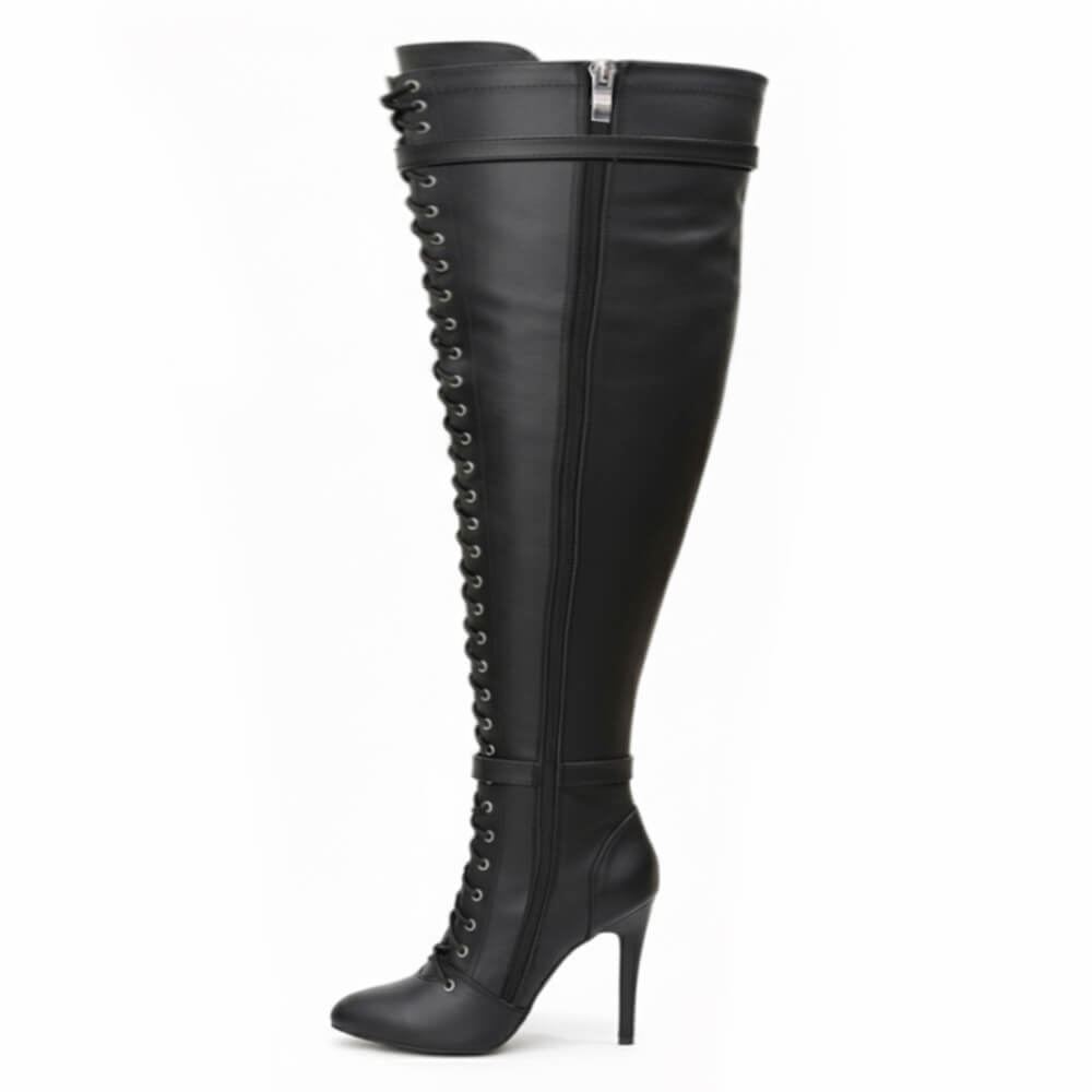 Omani Size Inclusive - Matte - Black Vegan Leather - Street Sole - Thigh Variant Six