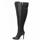 Omani Size Inclusive - Matte - Black Vegan Leather - Street Sole - Thigh Variant Six