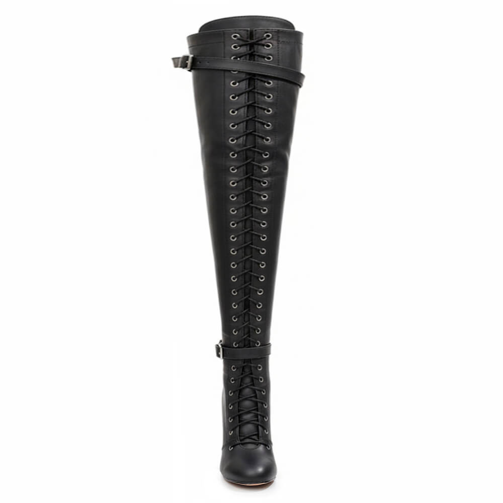 Omani Size Inclusive - Matte - Black Vegan Leather - Street Sole - Thigh Variant Six
