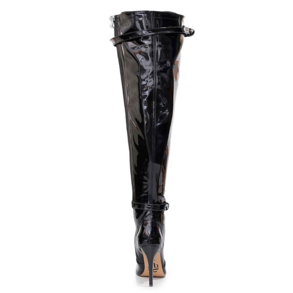 Omani Size Inclusive - Black Vegan Patent - Street Sole - Thigh Variant Six