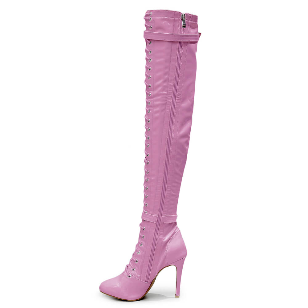 Omani Size Inclusive - Pink Vegan Patent - Street Sole - Thigh Variant Zero