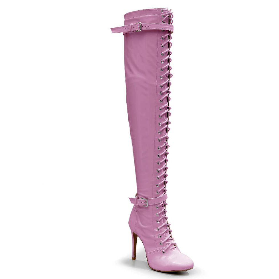 Omani Size Inclusive - Pink Vegan Patent - Street Sole - Thigh Variant One