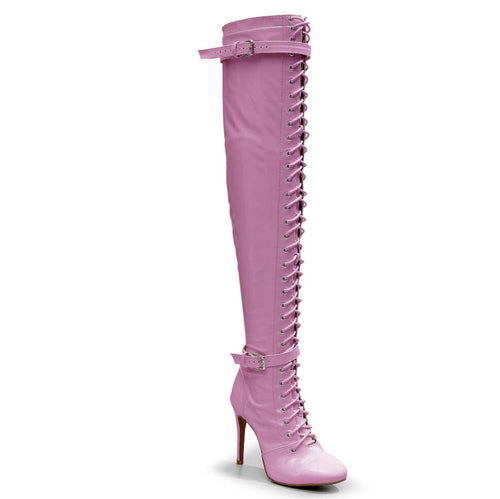 Omani Size Inclusive - Pink Vegan Patent - Street Sole - Thigh Variant One