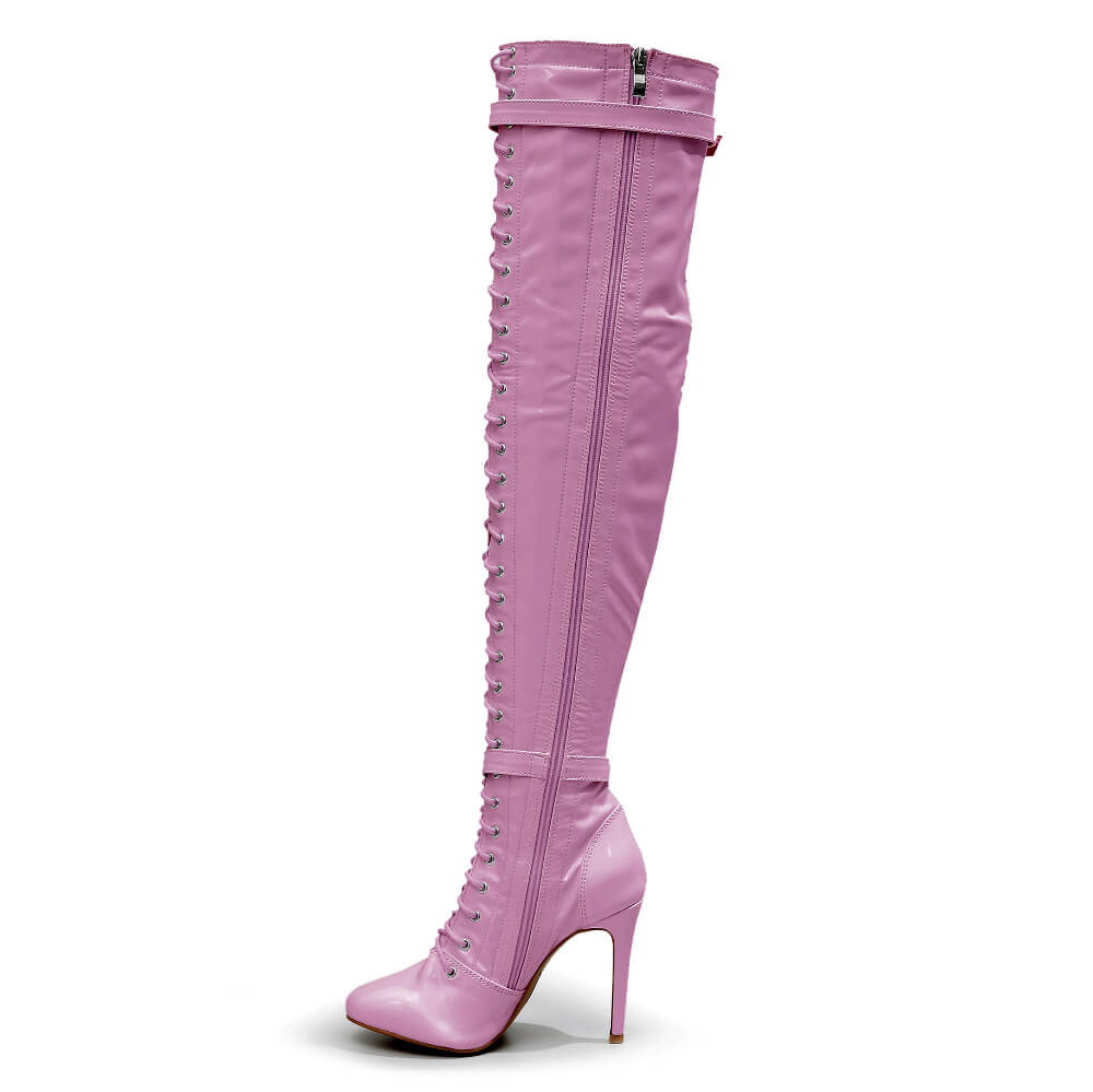 Omani Size Inclusive - Pink Vegan Patent - Street Sole - Thigh Variant One