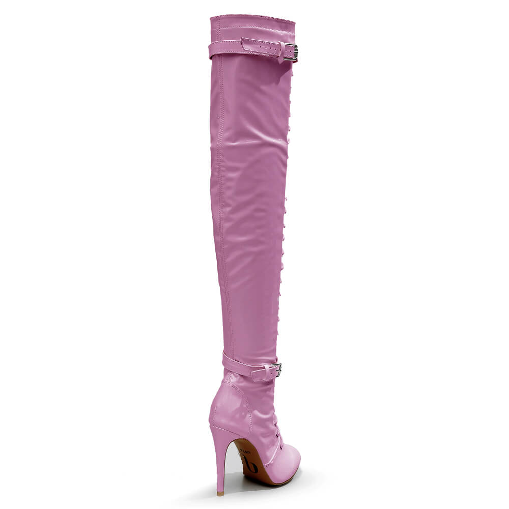 Omani Size Inclusive - Pink Vegan Patent - Street Sole - Thigh Variant One