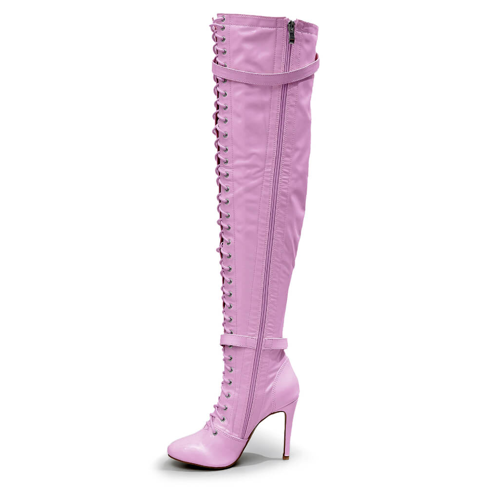 Omani Size Inclusive - Pink Vegan Patent - Street Sole - Thigh Variant Two