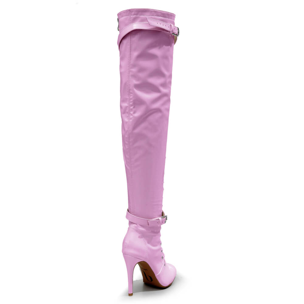 Omani Size Inclusive - Pink Vegan Patent - Street Sole - Thigh Variant Two