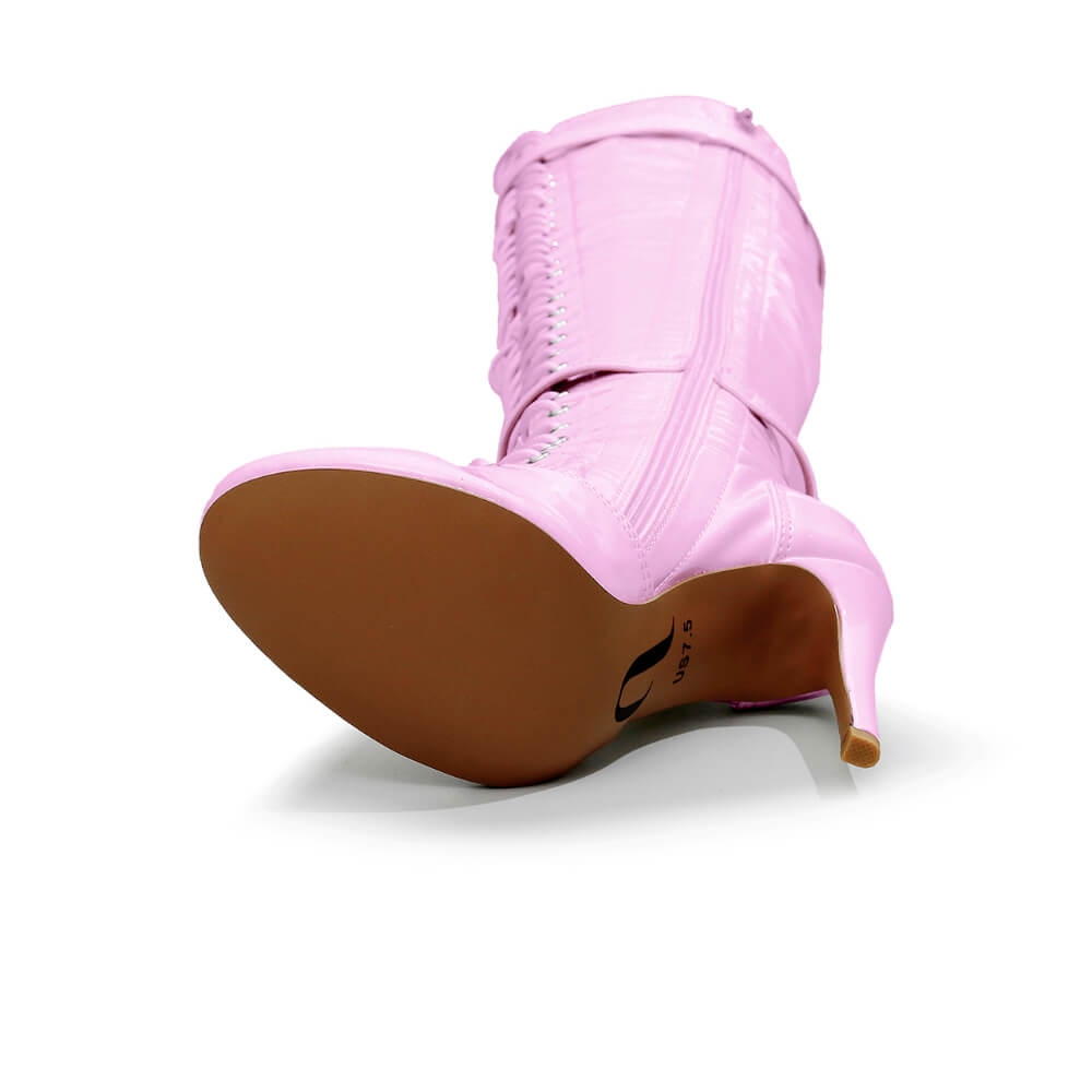 Omani Size Inclusive - Pink Vegan Patent - Street Sole - Thigh Variant Two