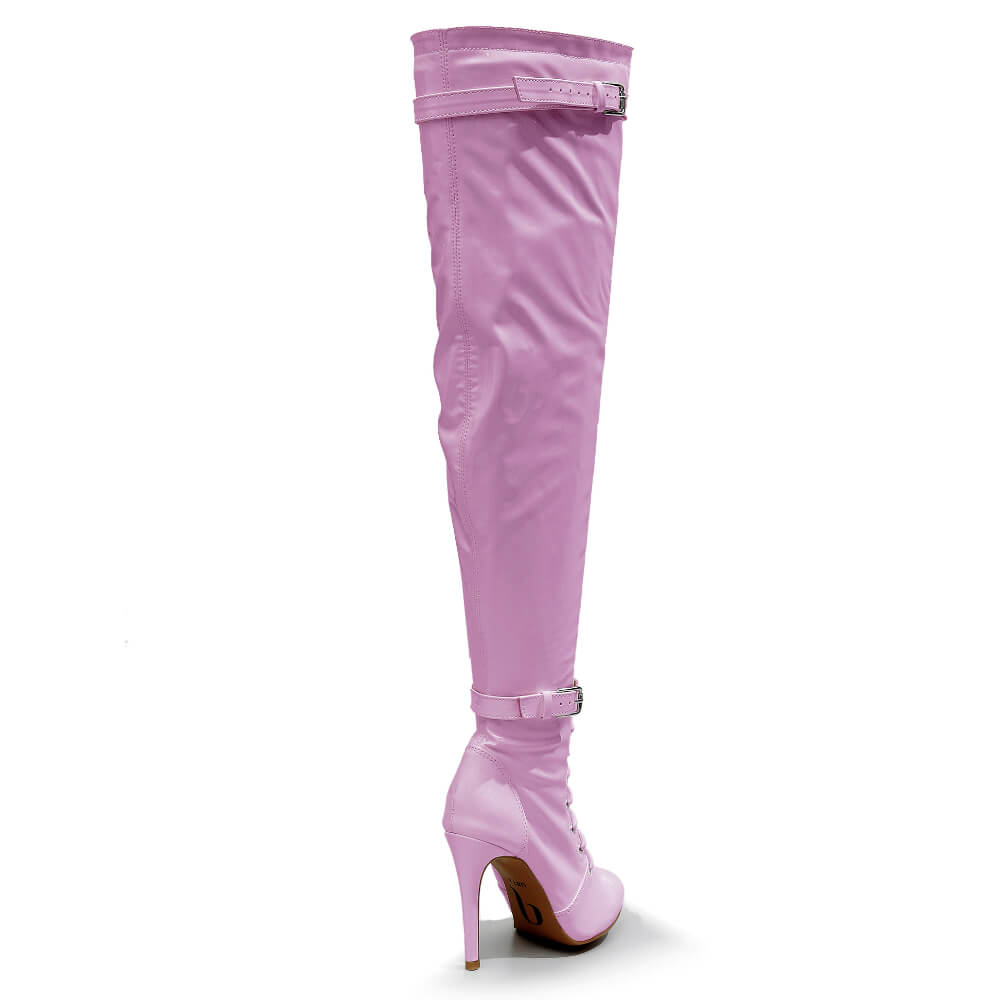 Omani Size Inclusive - Pink Vegan Patent - Street Sole - Thigh Variant Three