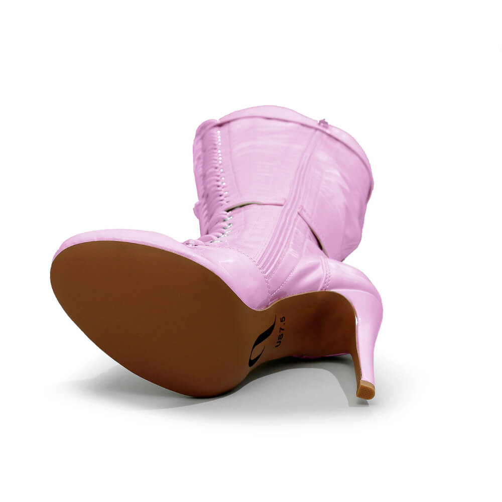 Omani Size Inclusive - Pink Vegan Patent - Street Sole - Thigh Variant Three