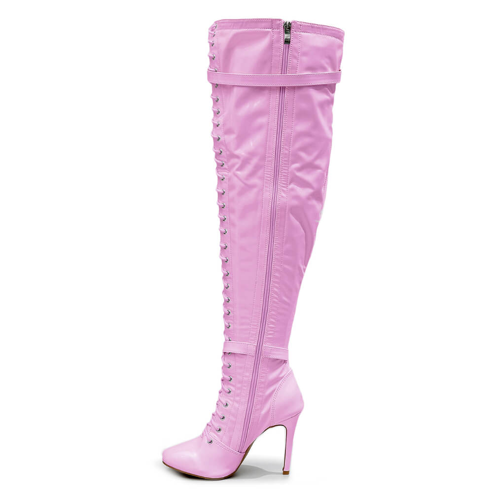 Omani Size Inclusive - Pink Vegan Patent - Street Sole - Thigh Variant Four