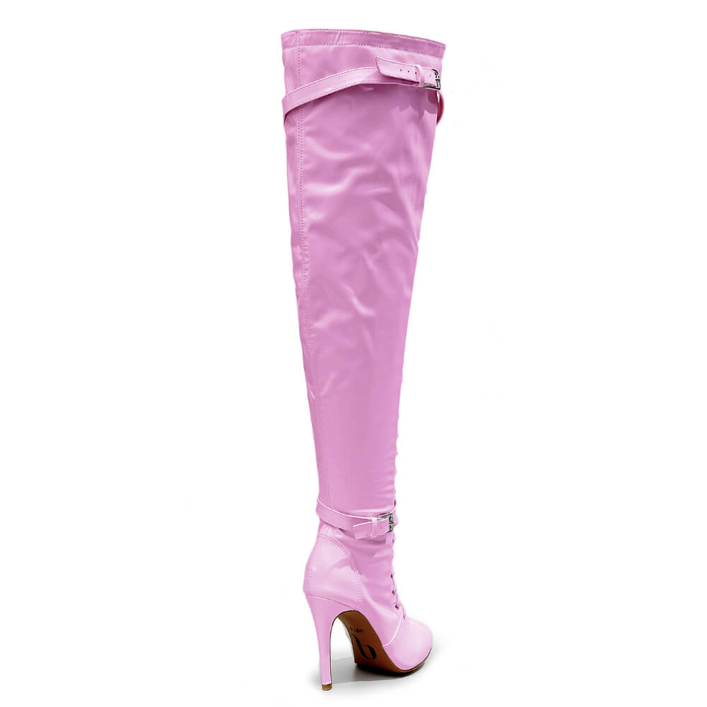 Omani Size Inclusive - Pink Vegan Patent - Street Sole - Thigh Variant Four