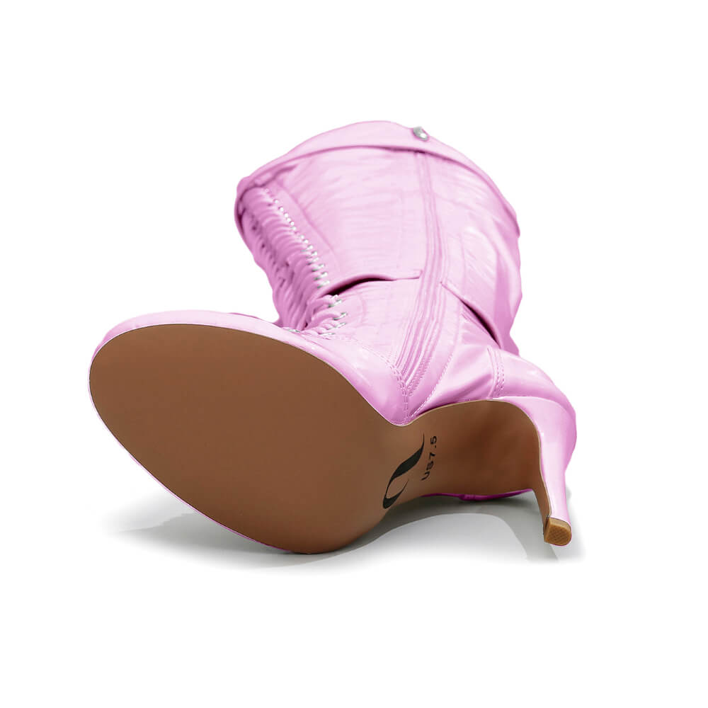 Omani Size Inclusive - Pink Vegan Patent - Street Sole - Thigh Variant Four