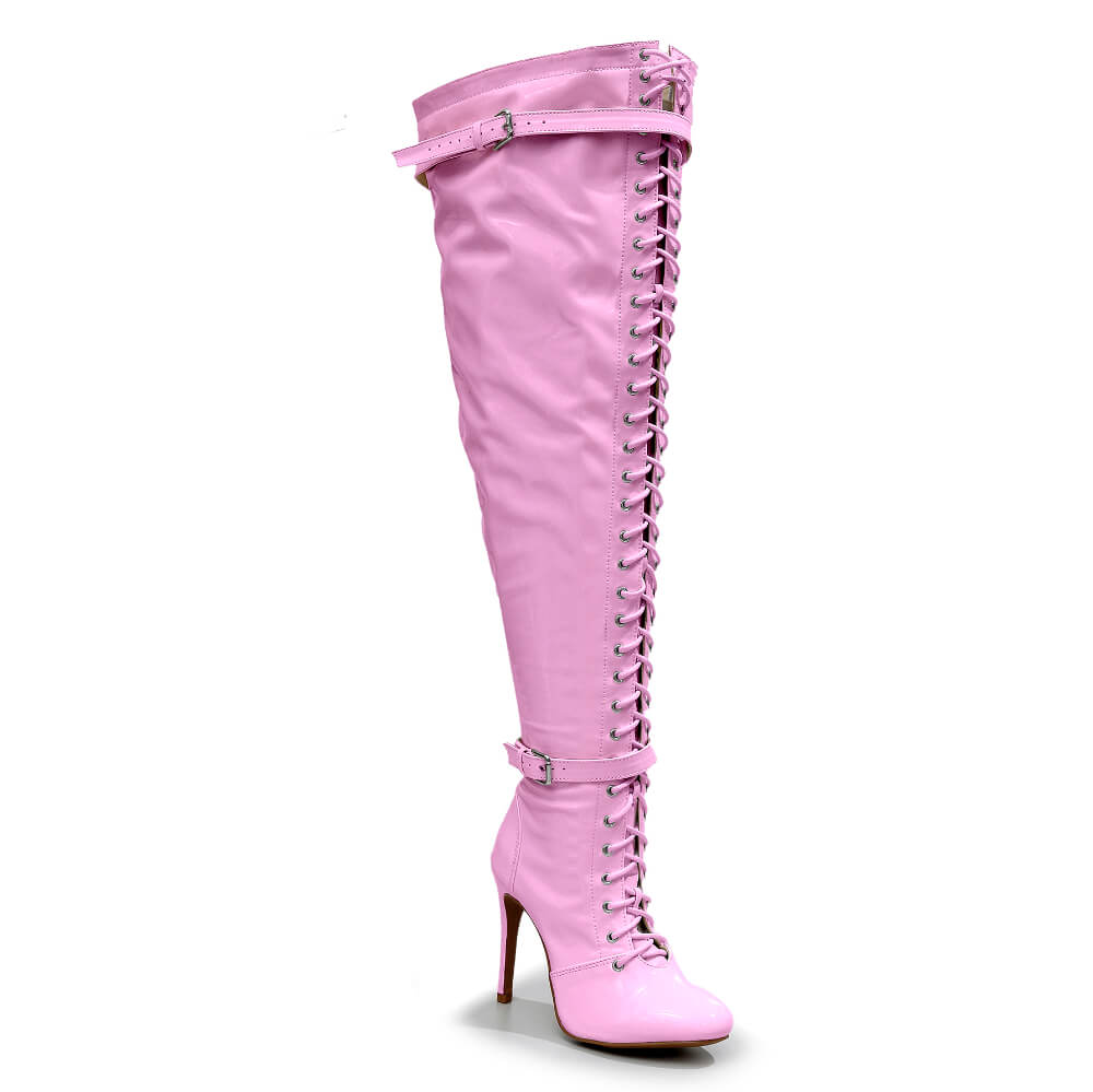 Omani Size Inclusive - Pink Vegan Patent - Street Sole - Thigh Variant Five