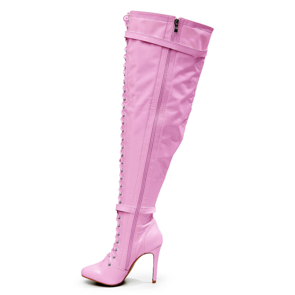 Omani Size Inclusive - Pink Vegan Patent - Street Sole - Thigh Variant Five