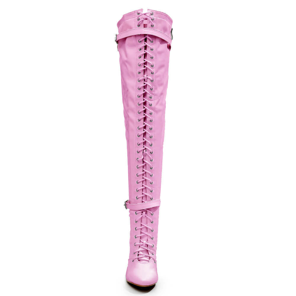 Omani Size Inclusive - Pink Vegan Patent - Street Sole - Thigh Variant Five