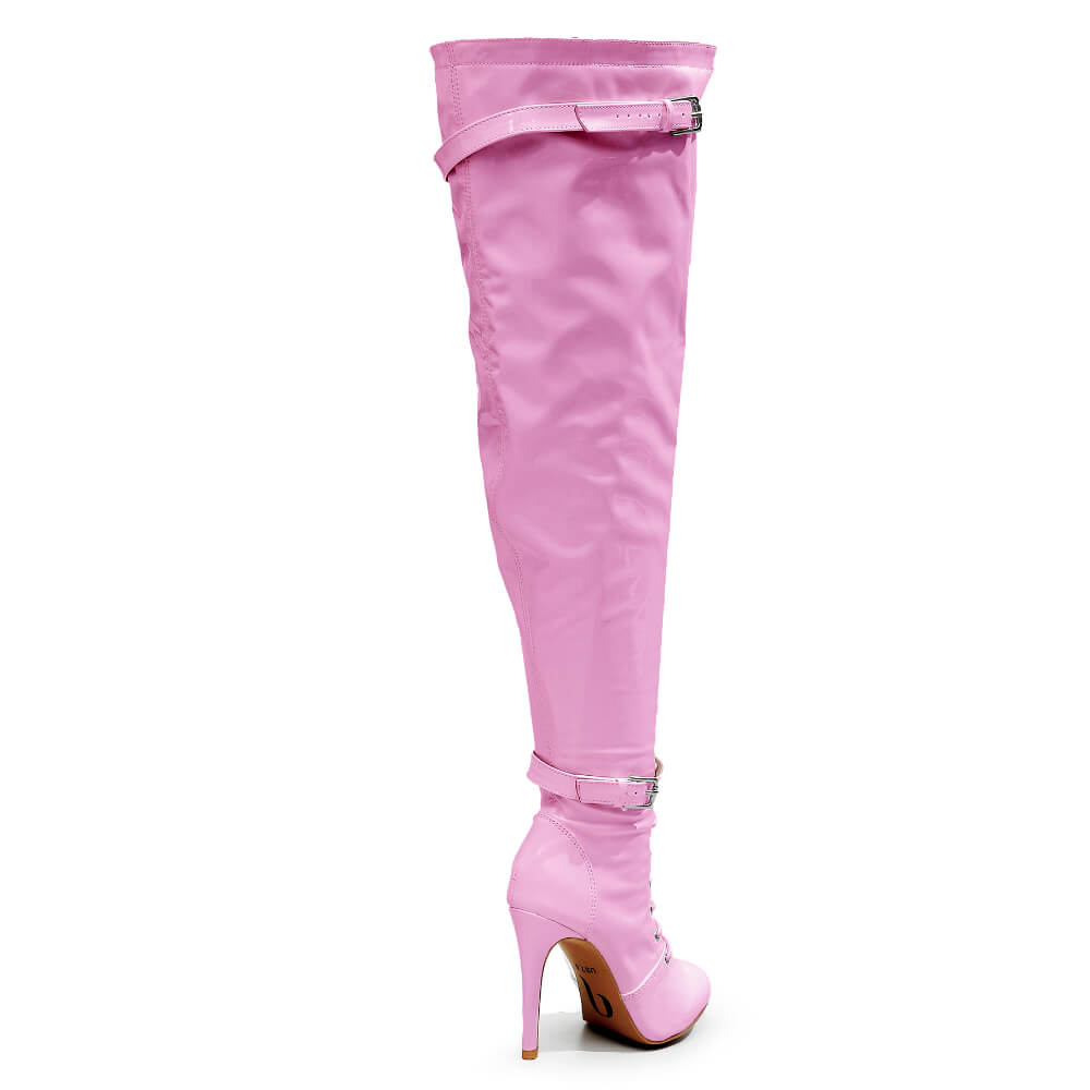 Omani Size Inclusive - Pink Vegan Patent - Street Sole - Thigh Variant Five