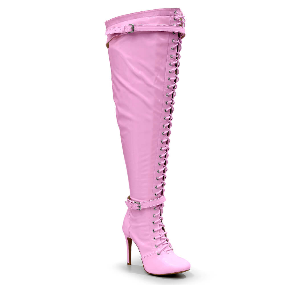 Omani Size Inclusive - Pink Vegan Patent - Street Sole - Thigh Variant Six