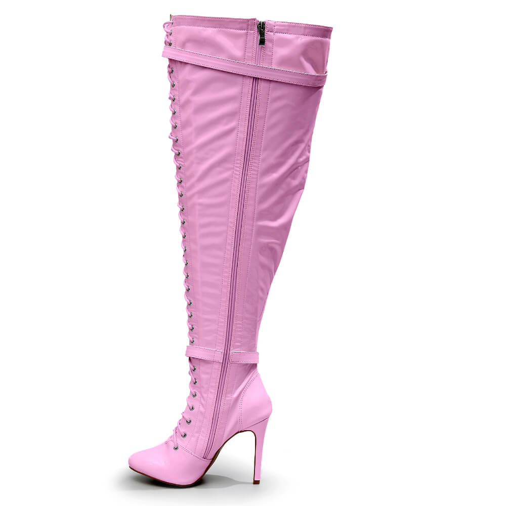 Omani Size Inclusive - Pink Vegan Patent - Street Sole - Thigh Variant Six