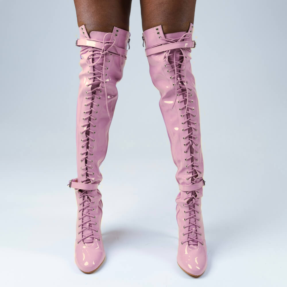 Omani Size Inclusive - Lavender Vegan Patent - Street Sole - Thigh Variant One