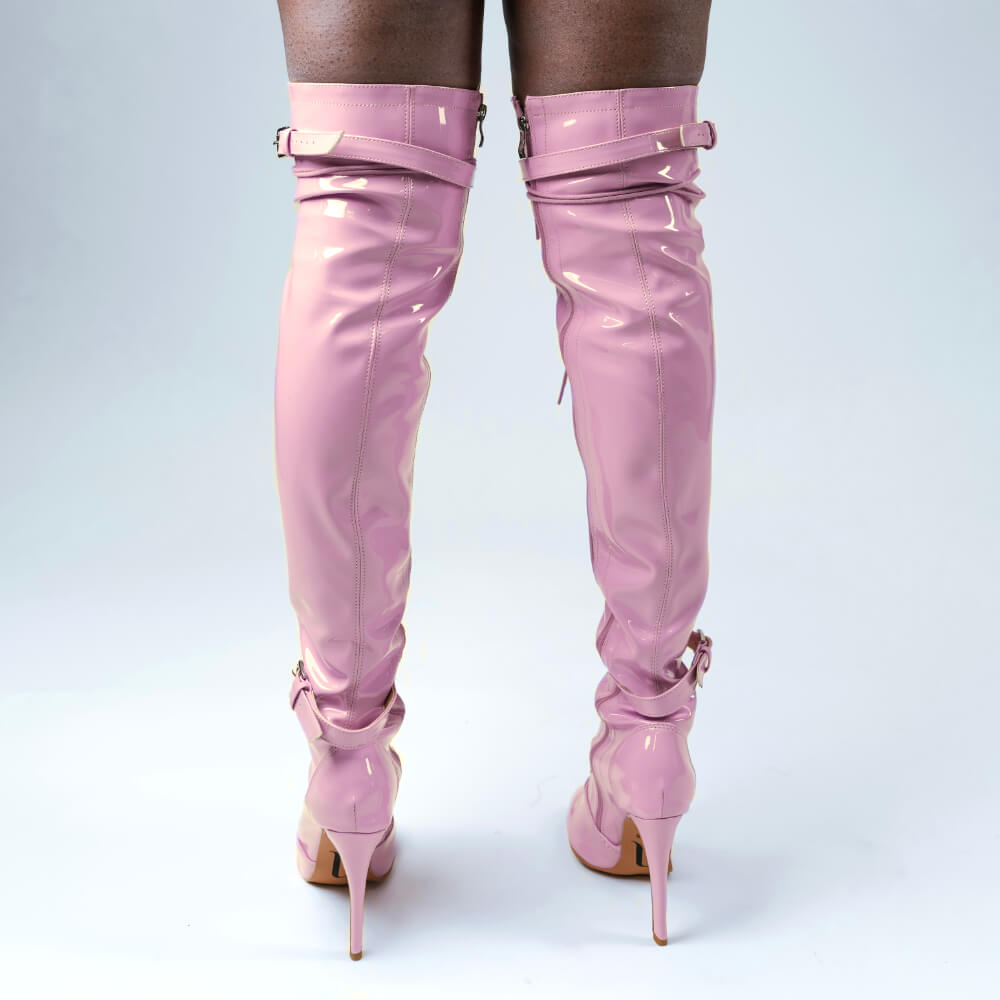 Omani Size Inclusive - Pink Vegan Patent - Street Sole - Thigh Variant One