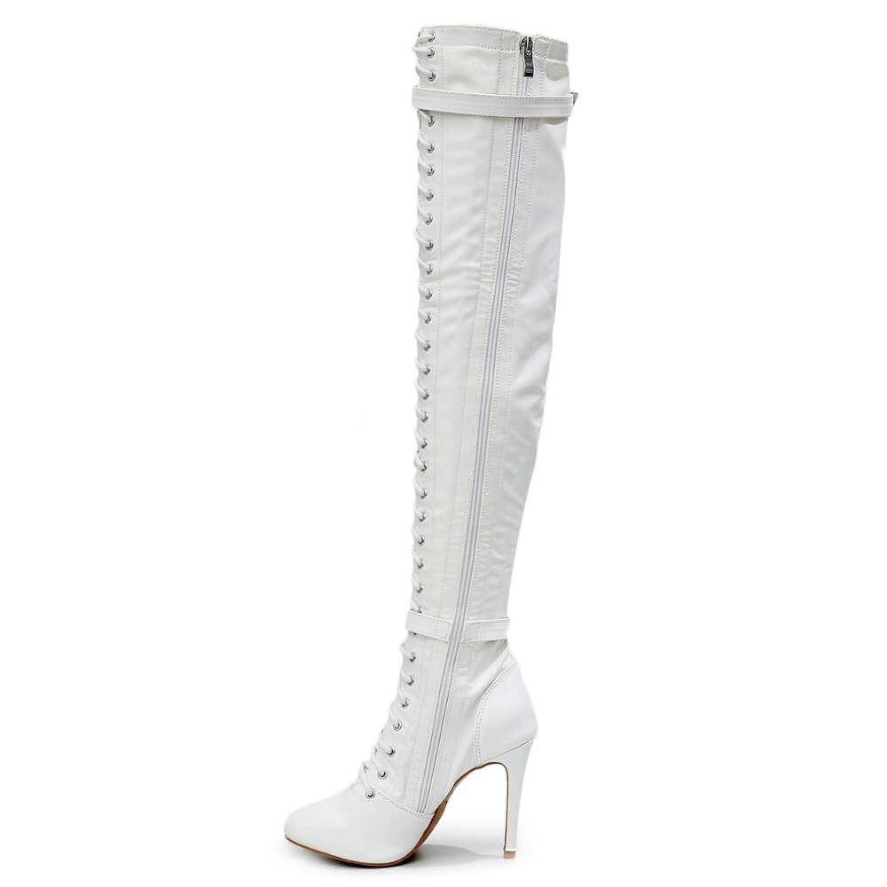 Omani Size Inclusive - White Vegan Patent - Street Sole - Thigh Variant Zero