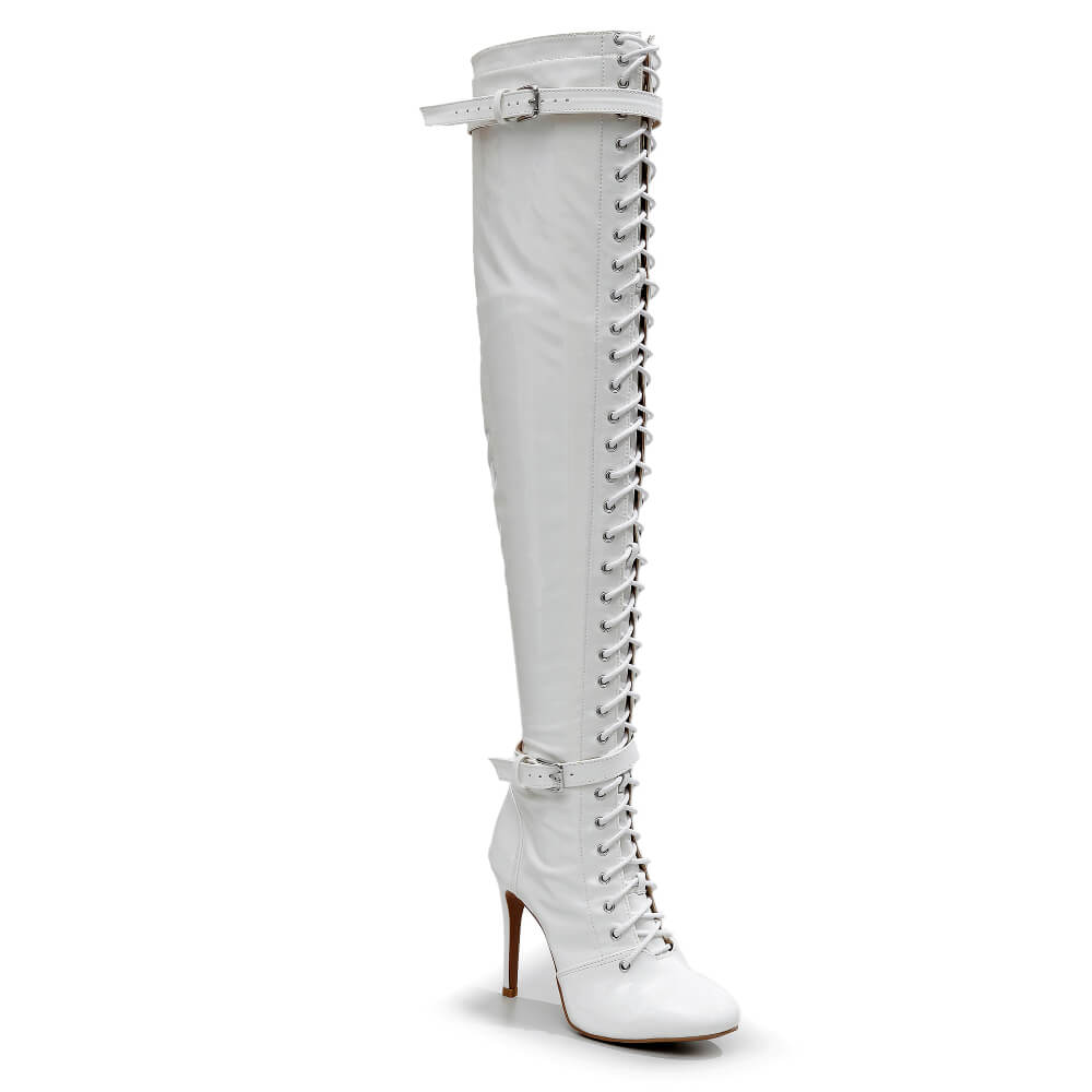 Omani Size Inclusive - White Vegan Patent - Street Sole - Thigh Variant One