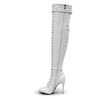 Omani Size Inclusive - White Vegan Patent - Street Sole - Thigh Variant One