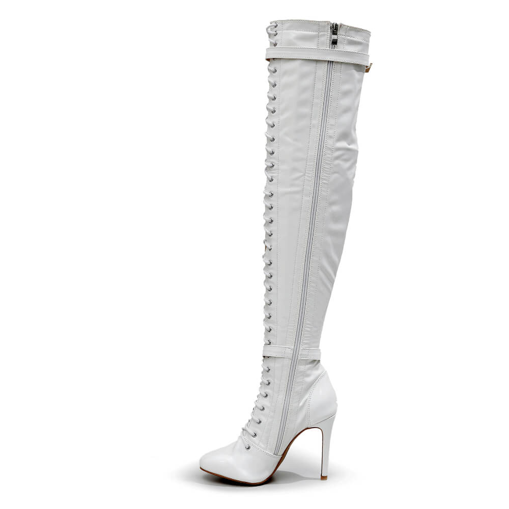 Omani Size Inclusive - White Vegan Patent - Street Sole - Thigh Variant One