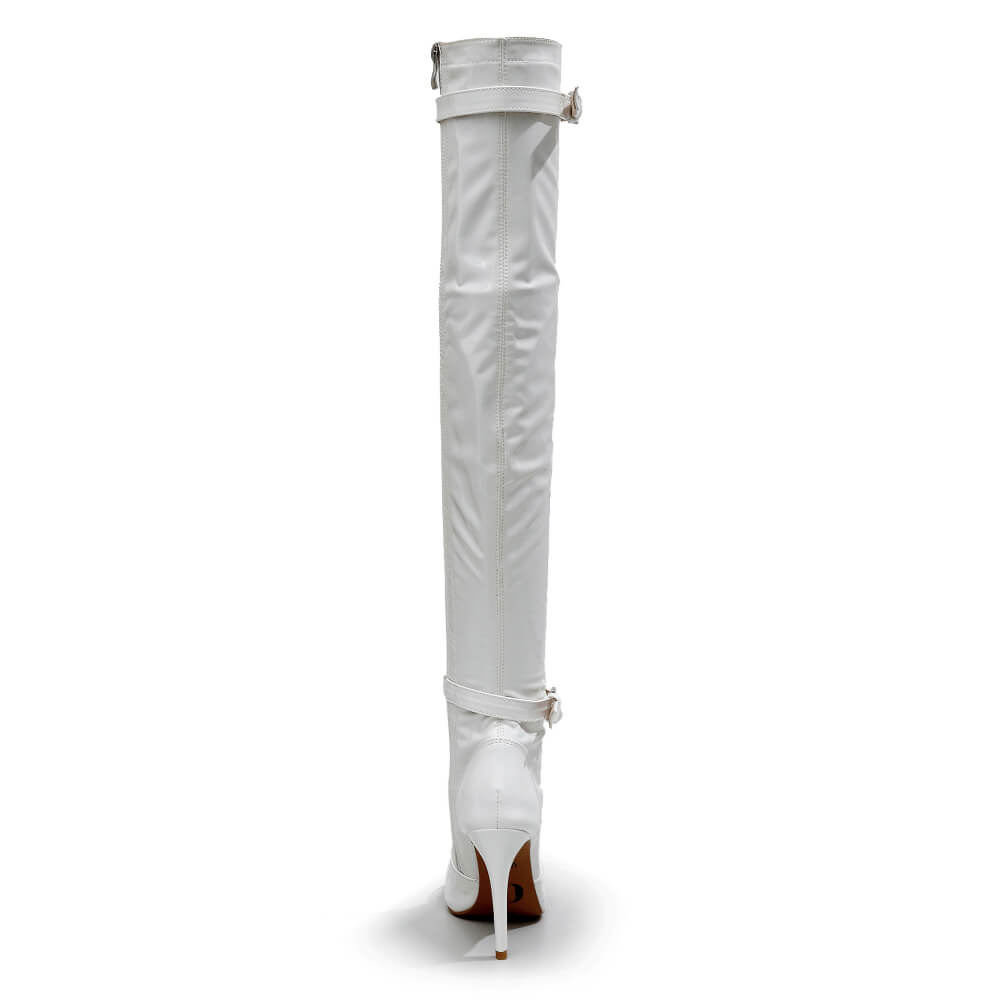 Omani Size Inclusive - White Vegan Patent - Street Sole - Thigh Variant One