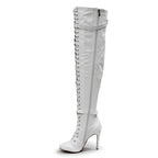 Omani Size Inclusive - White Vegan Patent - Street Sole - Thigh Variant Two