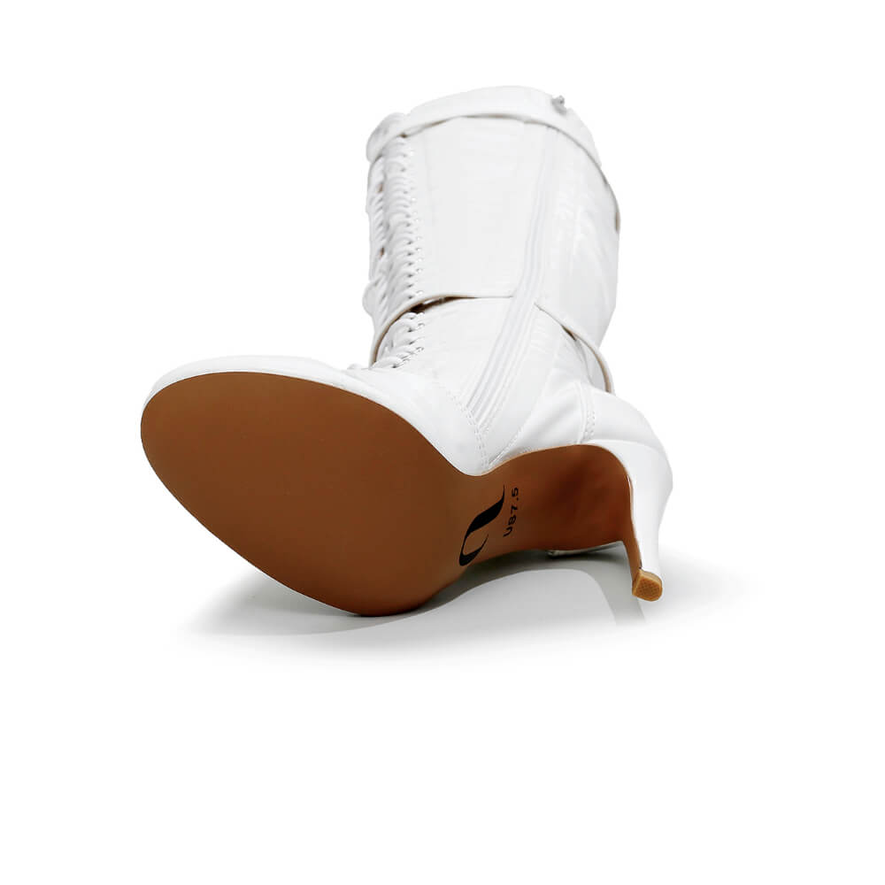 Omani Size Inclusive - White Vegan Patent - Street Sole - Thigh Variant Two