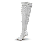 Omani Size Inclusive - White Vegan Patent - Street Sole - Thigh Variant Three