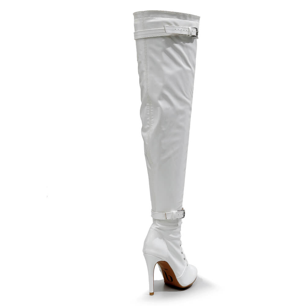 Omani Size Inclusive - White Vegan Patent - Street Sole - Thigh Variant Three