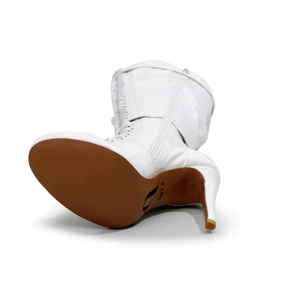 Omani Size Inclusive - White Vegan Patent - Street Sole - Thigh Variant Three