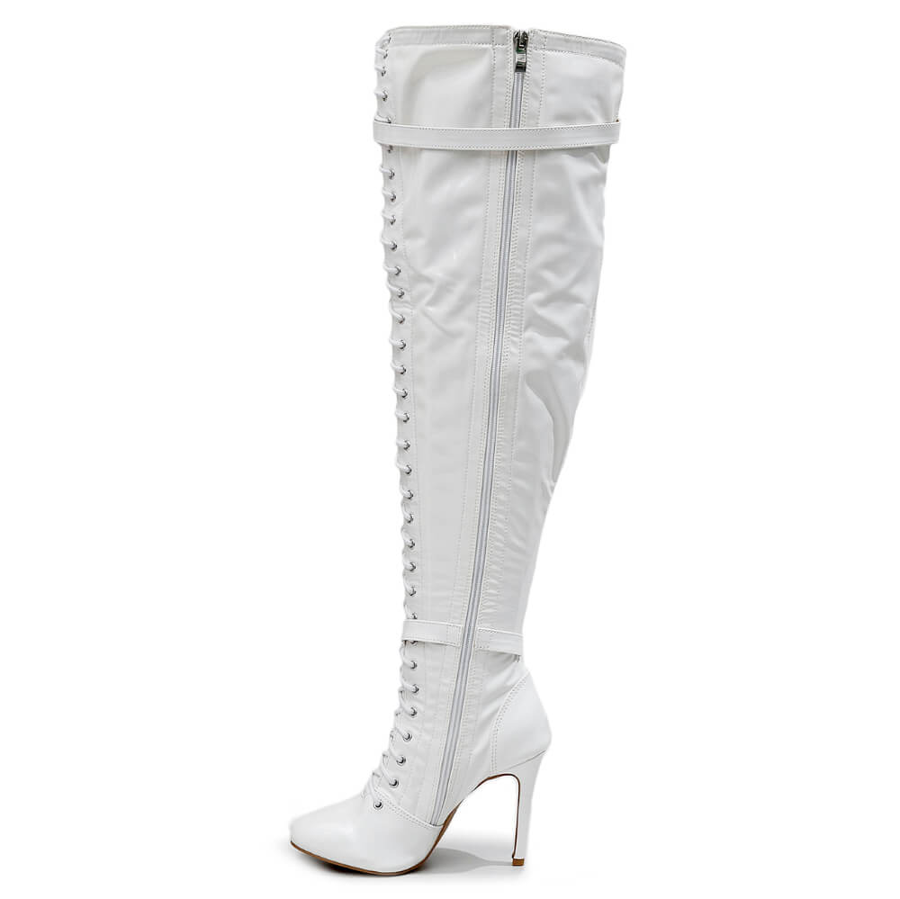 Omani Size Inclusive - White Vegan Patent - Street Sole - Thigh Variant Four