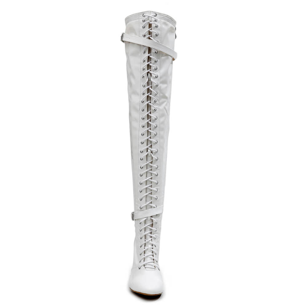 Omani Size Inclusive - White Vegan Patent - Street Sole - Thigh Variant Four