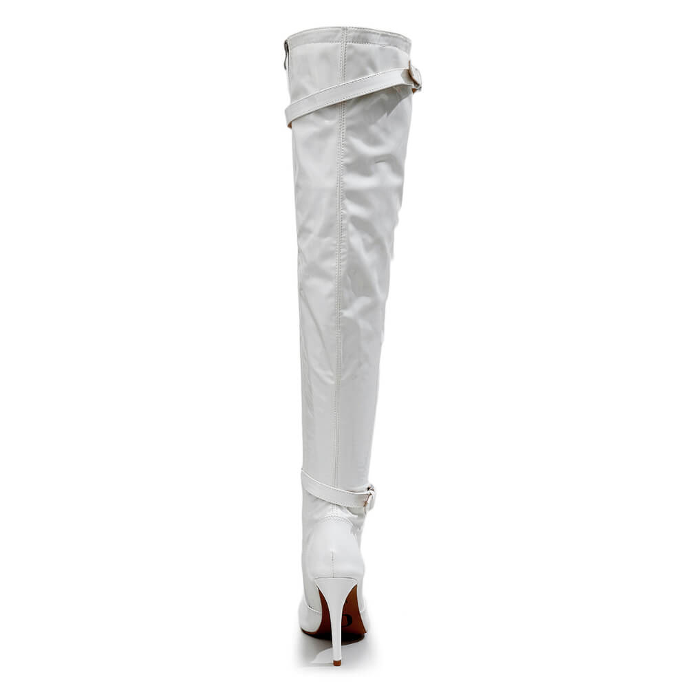 Omani Size Inclusive - White Vegan Patent - Street Sole - Thigh Variant Four