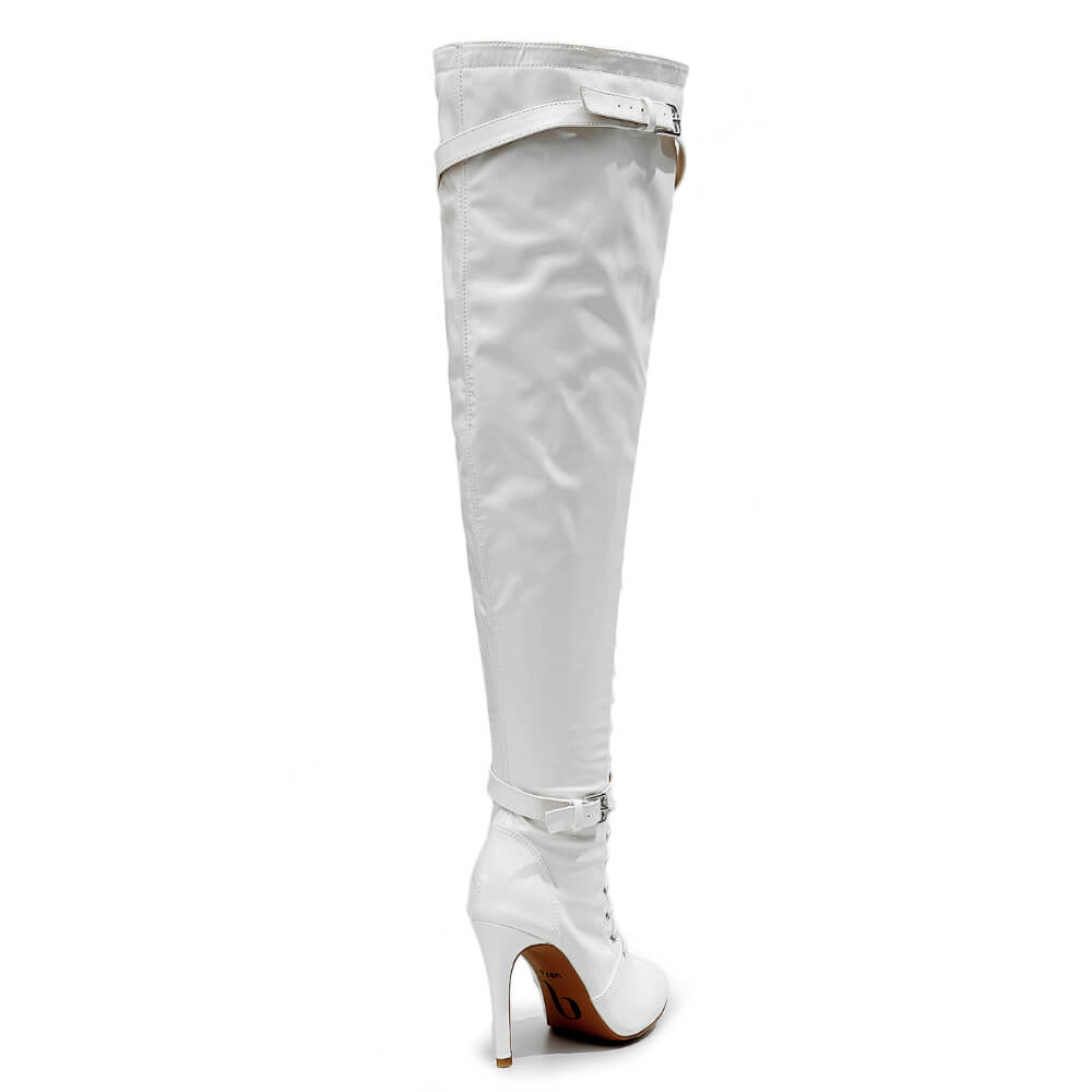 Omani Size Inclusive - White Vegan Patent - Street Sole - Thigh Variant Four