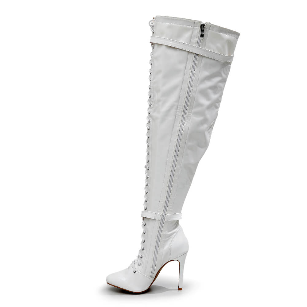 Omani Size Inclusive - White Vegan Patent - Street Sole - Thigh Variant Five