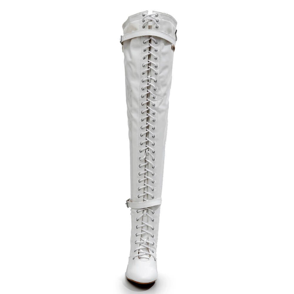 Omani Size Inclusive - White Vegan Patent - Street Sole - Thigh Variant Five