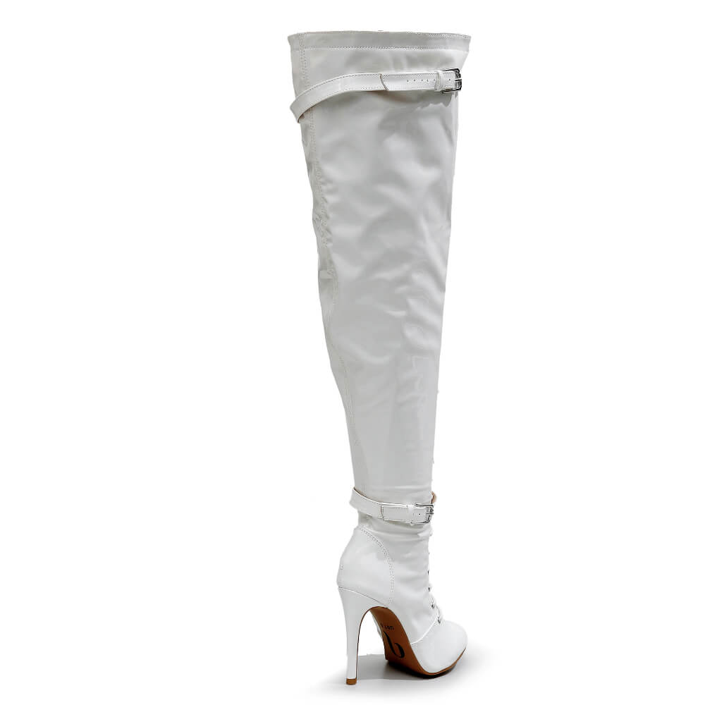 Omani Size Inclusive - White Vegan Patent - Street Sole - Thigh Variant Five