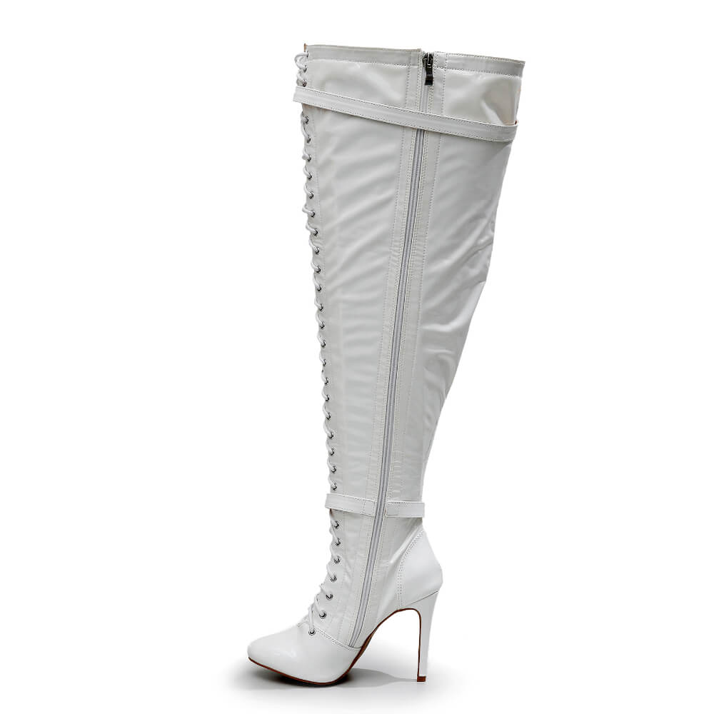 Omani Size Inclusive - White Vegan Patent - Street Sole - Thigh Variant Six