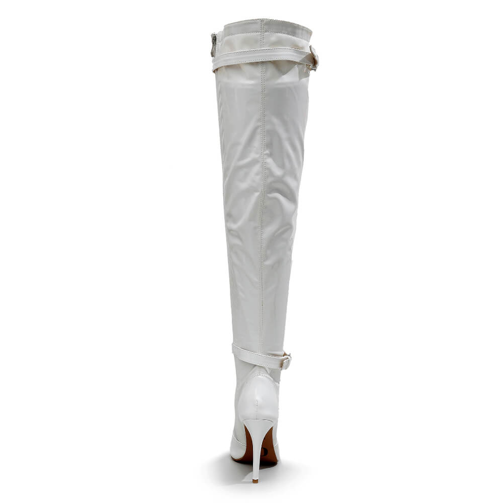 Omani Size Inclusive - White Vegan Patent - Street Sole - Thigh Variant Six