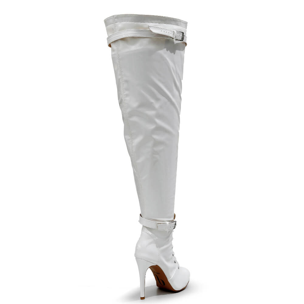 Omani Size Inclusive - White Vegan Patent - Street Sole - Thigh Variant Six