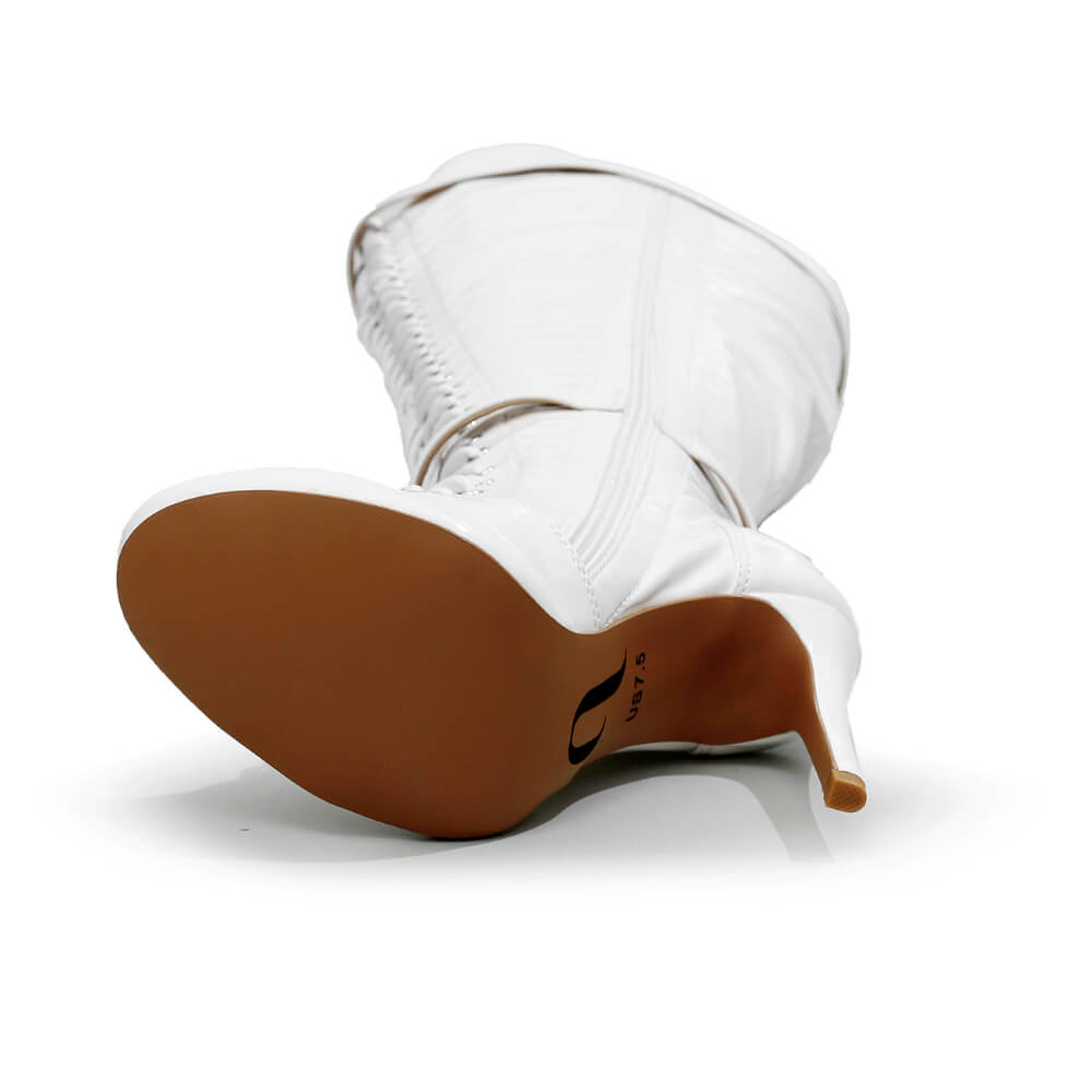 Omani Size Inclusive - White Vegan Patent - Street Sole - Thigh Variant Six