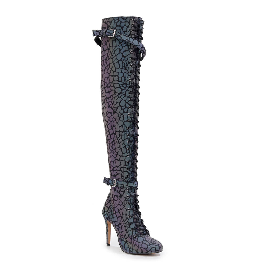 Omani Size Inclusive - Pattern - Rainbow Iridescent Reflective - Street Sole - Thigh Variant Two