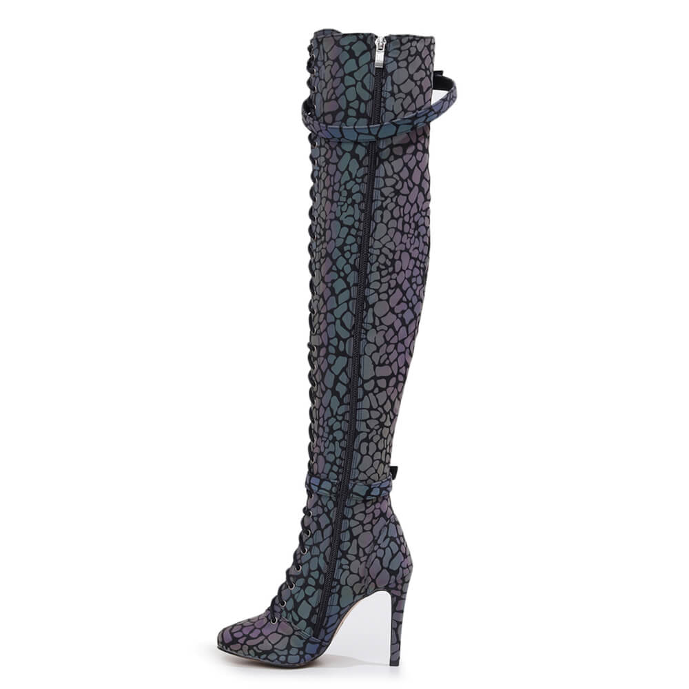 Omani Size Inclusive - Pattern - Rainbow Iridescent Reflective - Street Sole - Thigh Variant Two