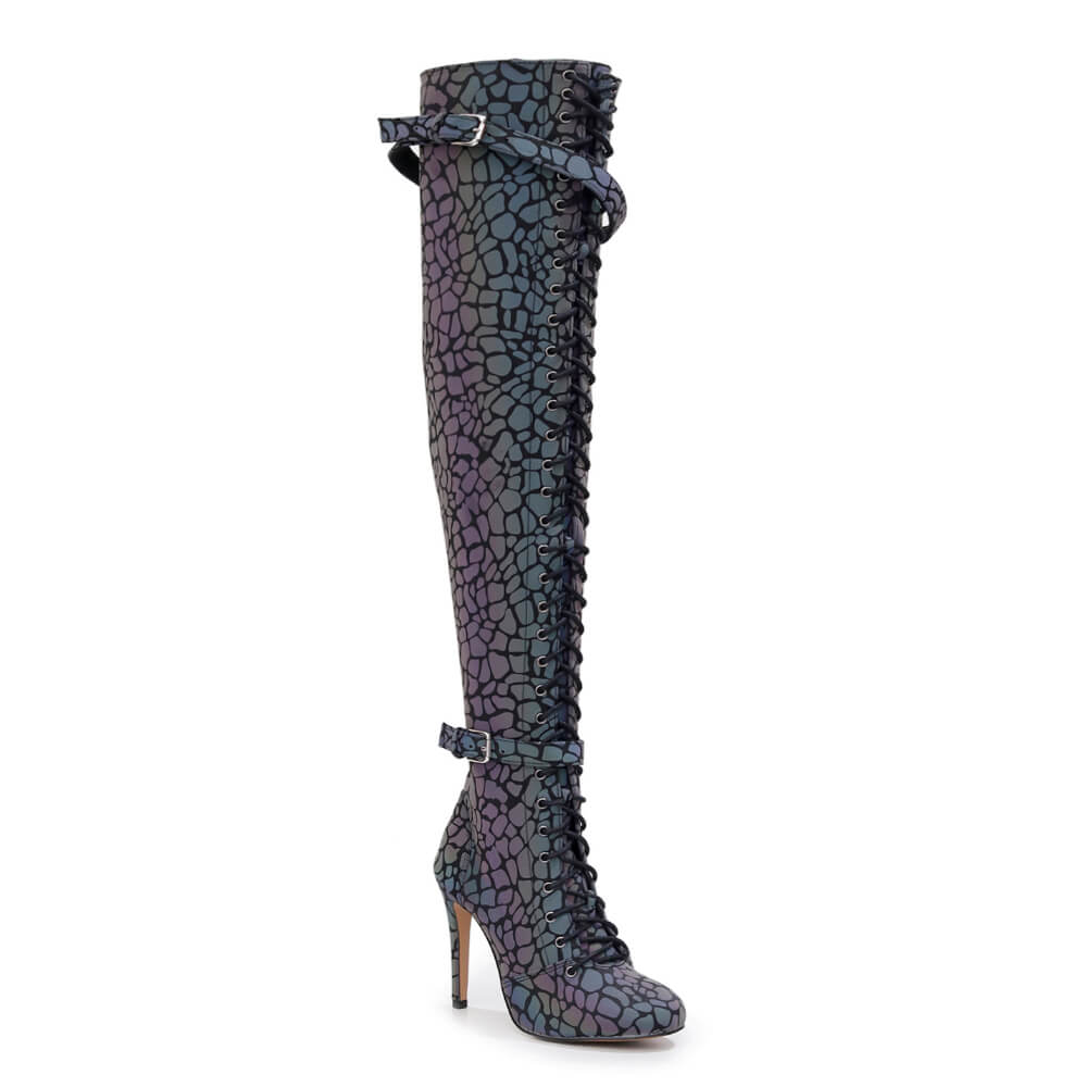 Omani Size Inclusive - Pattern - Rainbow Iridescent Reflective - Street Sole - Thigh Variant Three